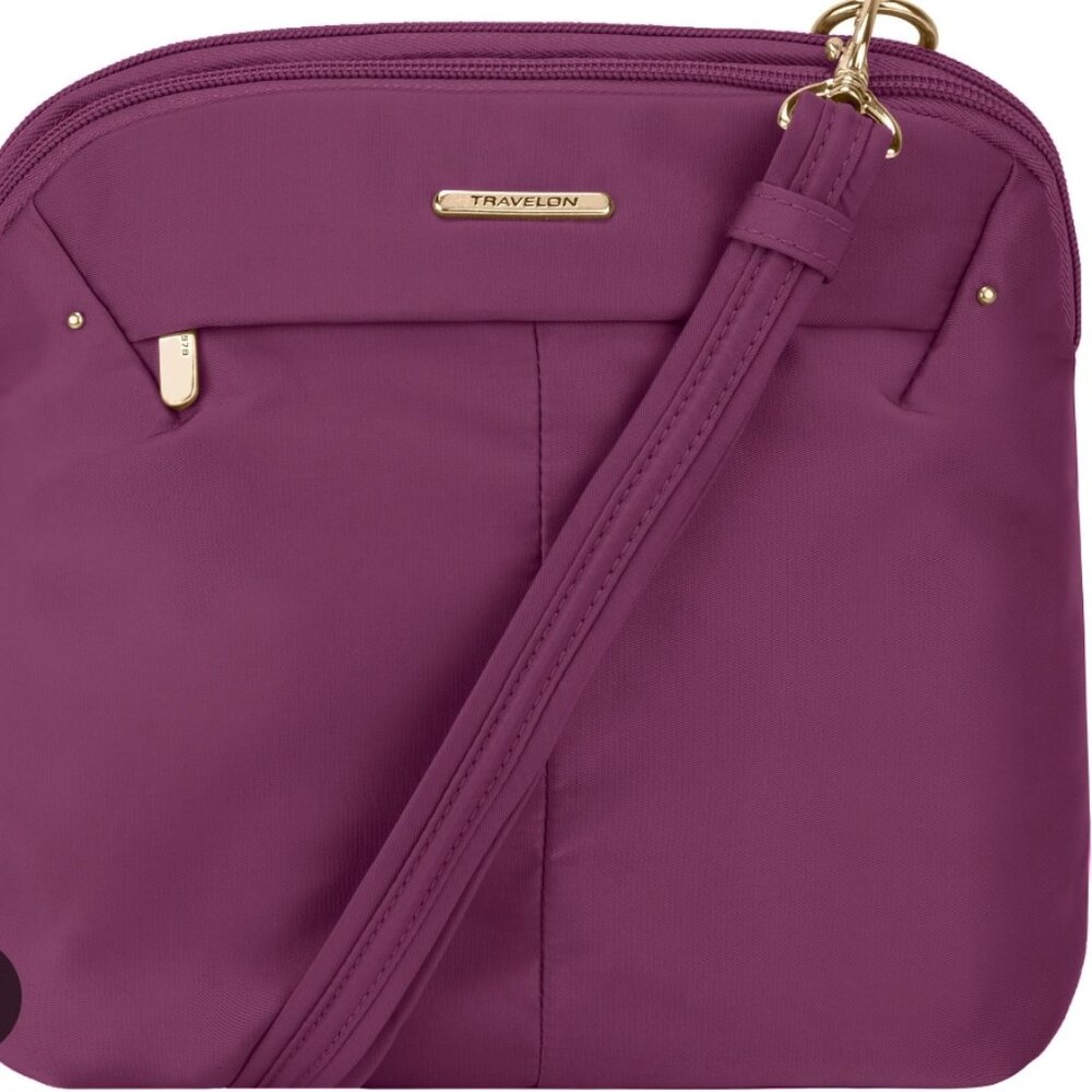 TRAVELON ANTI-THEFT DOMED CROSSBODY- MEDIUM, WINE, RFID & SLASH RESISTANT